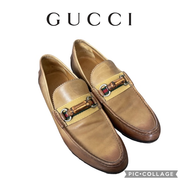 Gucci Other - Gucci camel Leather Bamboo Horsebit Loafers shoes size 9.5